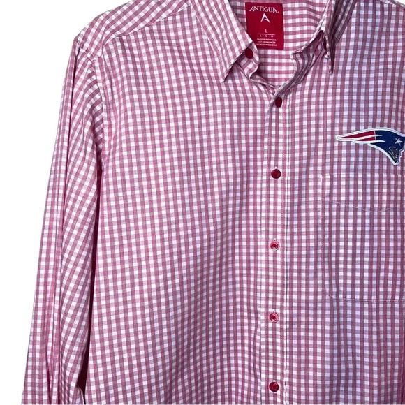 NFL New England Patriots Button Down Red Plaid Logo Souvenir Dress Shirt Large - Picture 4 of 5